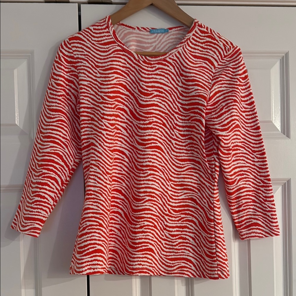 J. McLaughlin Orange and White Patterned Top